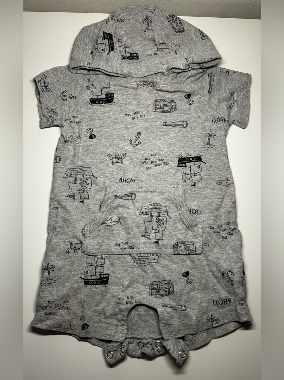 Carters Baby Boy Gray Treasure Romper With Hood - 18 Month